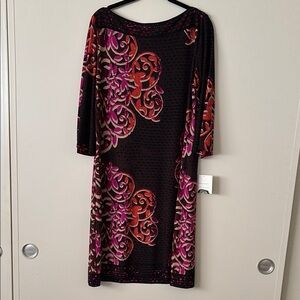 Elegant Brown and Pink Patterned Dress